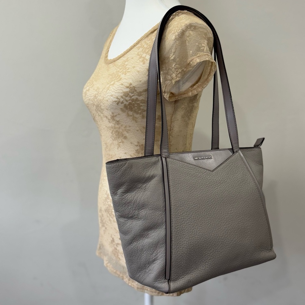 NWOT Michael Kors Gray Pebbled Leather Tote - Picture 2 of 15